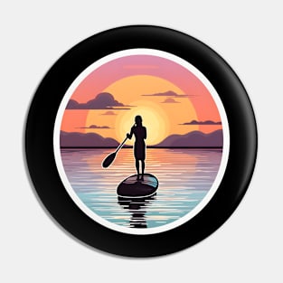 Serene Sunset Paddleboarding Silhouette Pin