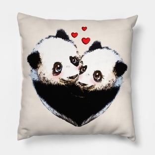 Panda in love, lovers couple cute Pillow