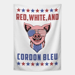 Funny 4th of July Pig: Red, White, and Cordon Blue Tapestry