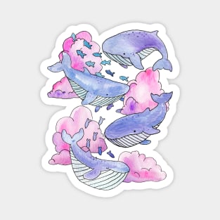 Whales & Fish Swimming Within Dreamy Pink & Purple Clouds Magnet