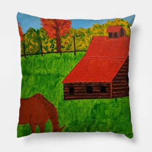 Horse By The Barn Pillow