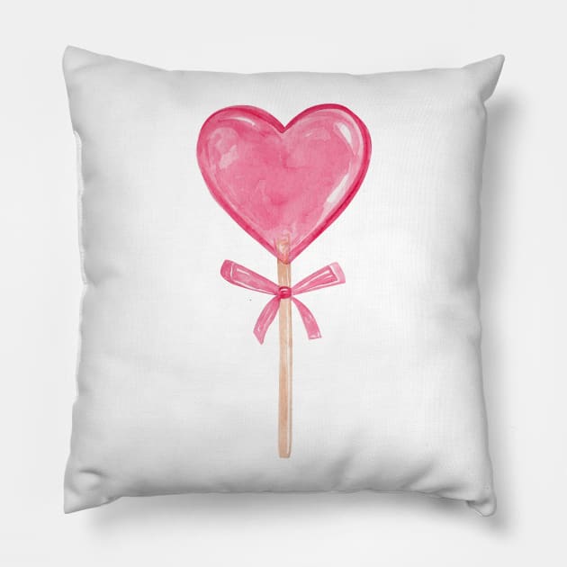 Pink heart lollipop Pillow by DreamLoudArt