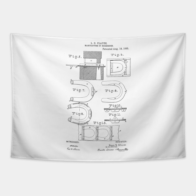 Manufacturer of horseshoes Vintage Patent Hand Drawing Tapestry by TheYoungDesigns