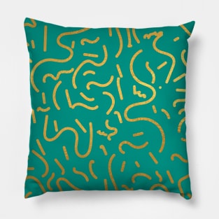 Teal Blue Gold colored abstract lines pattern Pillow