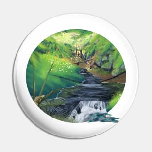 Forest Stream Circle Version Pin