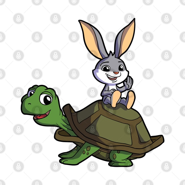 Cartoon - Cute rabbit sitting on turtle by Modern Medieval Design