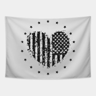 Star-Spangled Splatter: Patriotic Flag and Heart Shaped Design Tapestry