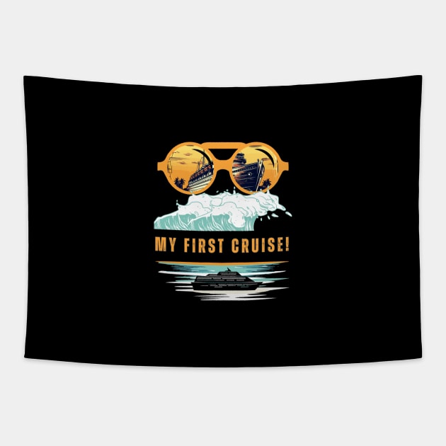 My First Cruise! Fun Cruise with Wawes Tapestry by Cute Pets Graphically