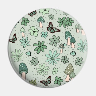 Light Green and Sage Flowers Butterflies and Mushrooms Cottagecore Aesthetic Pin