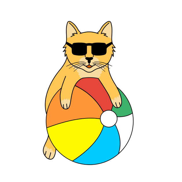 Vintage Orange Cat with Beach ball Summer Time by Cute Tees Kawaii