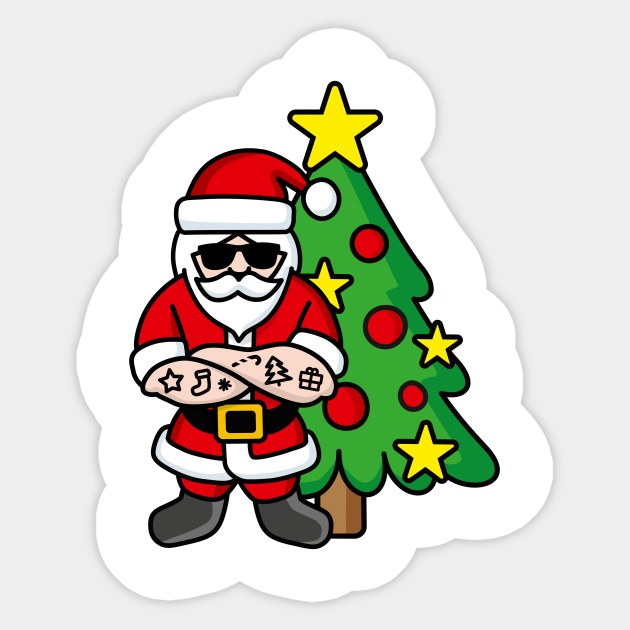 Hipster ROCK Santa Claus tattoo Christmas tree - Hipster Santa - Sticker | TeePublic Hipster ROCK Santa Claus tattoo Christmas tree - Hipster Santa - Sticker | TeePublic