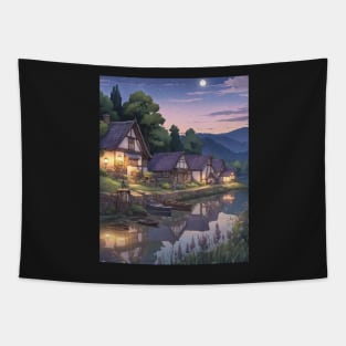 Sunset Cute Village Tapestry