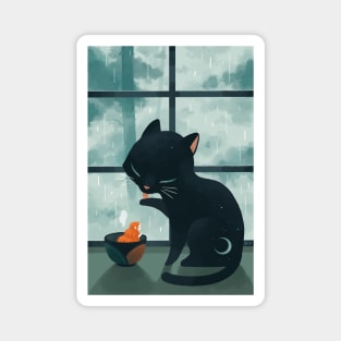 Cat and Rain Magnet