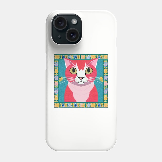 Pink cat in the frame Phone Case by LeahHa