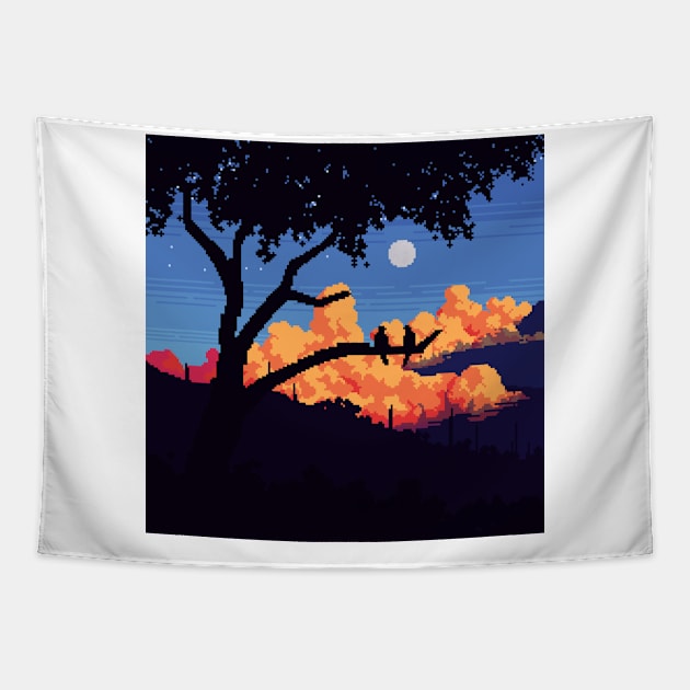 Two Birds Tapestry by animaperio pixel retro