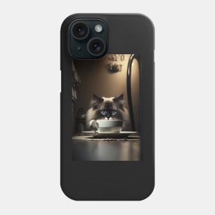 Caffeine Addiction Reaches New Heights with Tired Ragdoll Cat and Coffee Phone Case