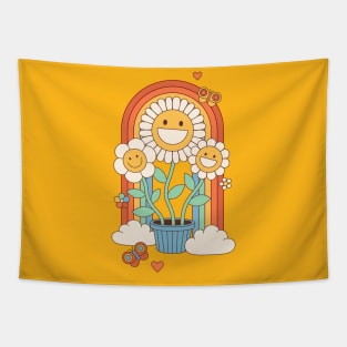 Retro Aesthetic Good Vibes: Hippie, Sunflower, Flower Power Tapestry