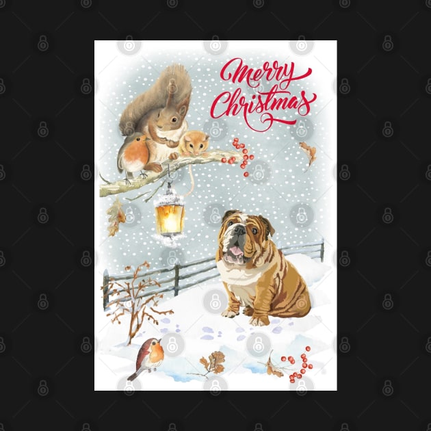 English Bulldog Merry Christmas Santa Dog by Puppy Eyes