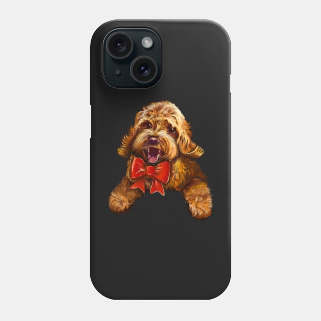 Cute Cavapoo Cavoodle puppy dog with red bow  - cavalier king charles spaniel poodle, puppy love Phone Case by Artonmytee