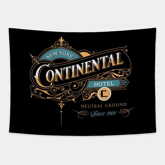 Vintage New York Continental Hotel Tapestry by Three Meat Curry