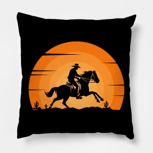 Beautiful Sunset with horse jocky Pillow