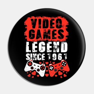 Gaming 1961 Birthday Video Games Birthday Gamer Pin