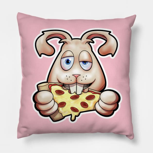 SNAX Rabbit eating pizza Pillow by SilverBaX