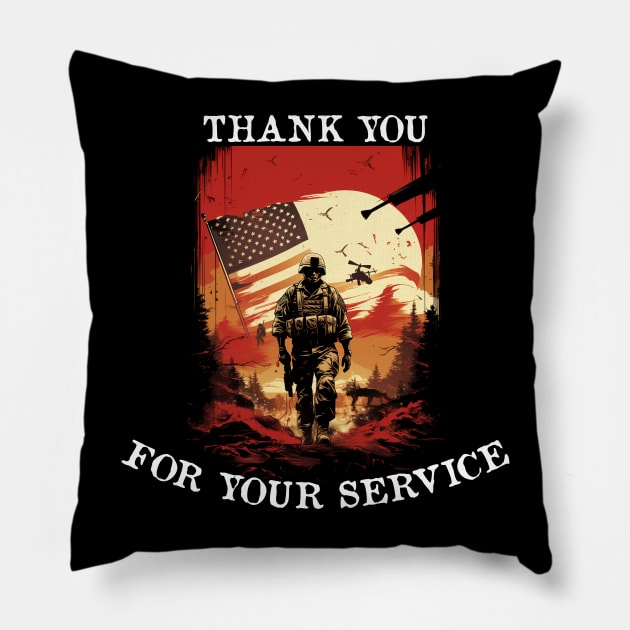 Thank You For Your Service Happy Veterans Day Pillow by Pro Design 501