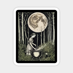 Green Witch on a Full Moon Magnet