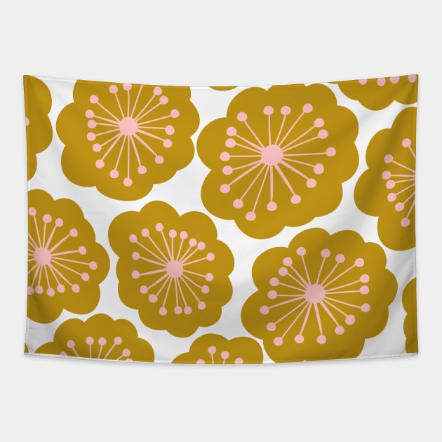 Mid Century Flower Pattern Tapestry by ApricotBirch