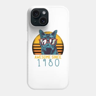 Awesome Since 1980 40th Birthday Black Cat Kitten Vintage Retro Animal Gifts Phone Case