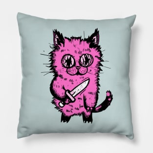 Bad Pink Cat With A Knife Pillow