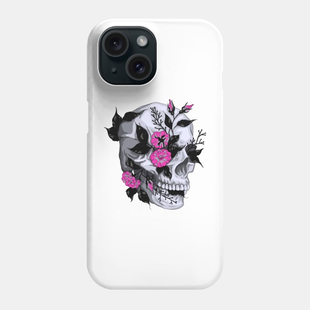 Day of The Dead Skull with Pink Flowers for Women and Men Phone Case by Shems Arts