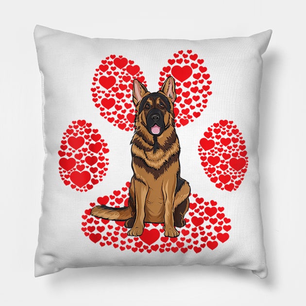 German Shepherd Heart Paw Valentines Day Pillow by Rojio