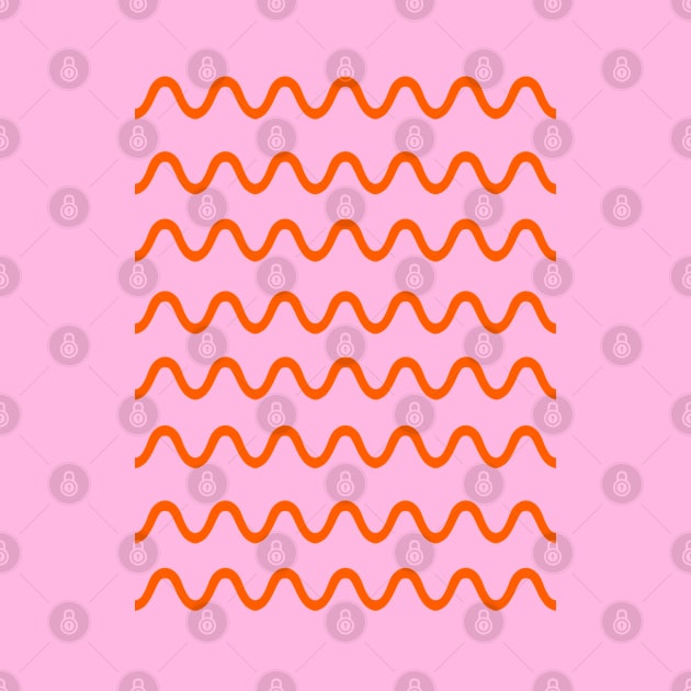 Wavy, Squiggly Lines, Orange on Pink by OneThreeSix