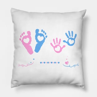 Baby girl, baby boy hand and foot print Pillow