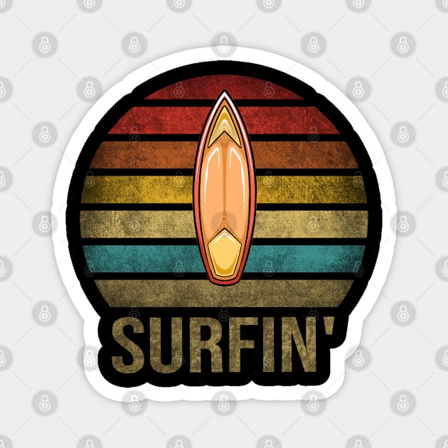 Surf Or Die Surfboard Summer Retro Sunset Magnet by The Agile Store