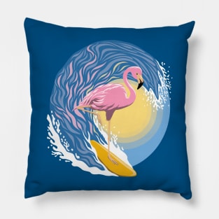 Surfing Flamingo Graphic Design Pillow