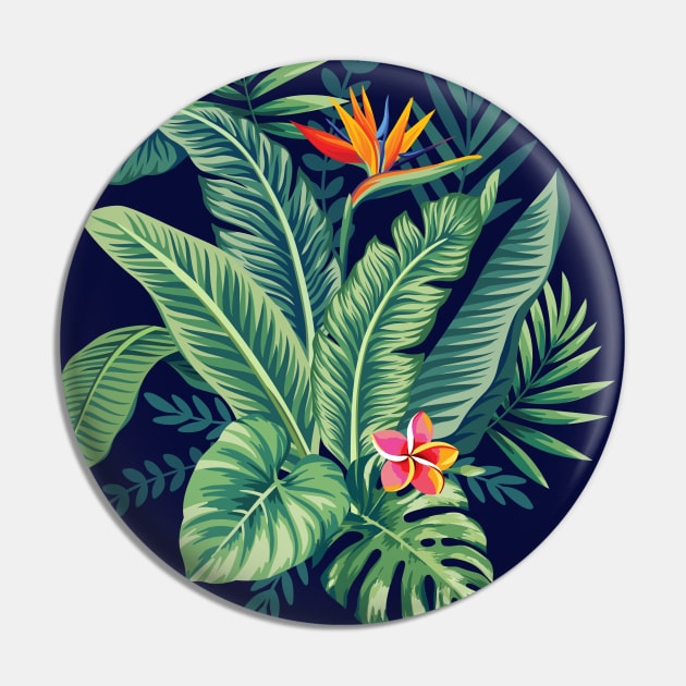 Tropical Banana Monstera Palm Leaves & Flowers Pin by CatyArte