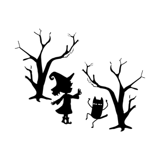 Witch Dances With Her Cat In The Forest T-Shirt