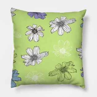 Pastel Cosmos flowers minimal on Honeydew Pillow