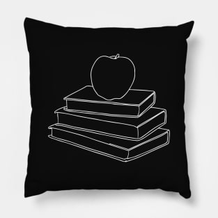 Apple on Book Stack - Red Apple & White Books Line Art Pillow