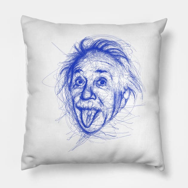 Albert Einstein Blue Lines Scribble Art Pillow by tyooo