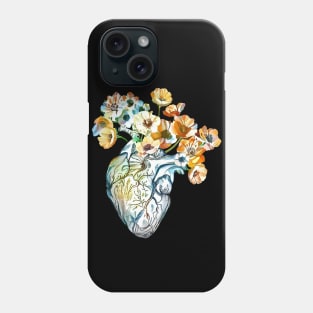 Human heart, watercolor wild flowers, floral, plant lovers, Heart, anatomical heart Phone Case