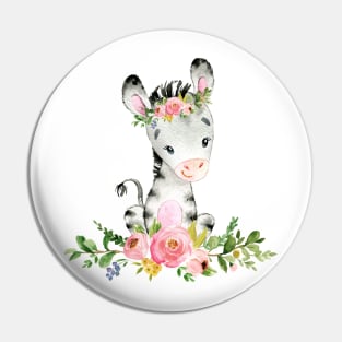 Cute Zebra with Flowers Pin