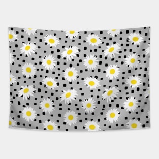 Daisy Ditsy Pattern on Grey with Black Polka Dot Tapestry