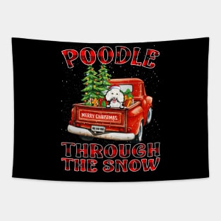 Christmas Poodle Through The Snow Dog Santa Truck Tree Tapestry