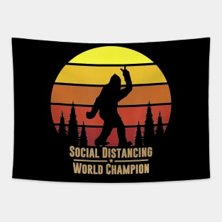 Social Distancing World Champion Bigfoot Yeti Sunset Tapestry