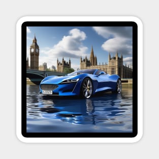 A Blue Sports Car Floating On The River Thames Magnet