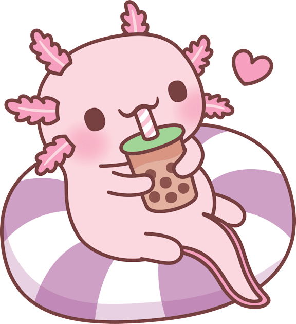 Cute Axolotl Chilling On Pool Float Drinking Boba Tea Kids T-Shirt by rustydoodle